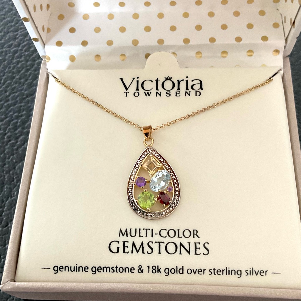 Victoria Townsend Genuine Gemstone And 18 Karat Gold Necklace - Nib
